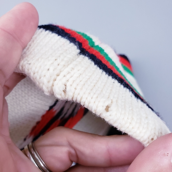 Aris Vintage Wool Ski Hat Ladybugs Cream Navy Winter Knit Hat Made in USA - Picture 4 of 9